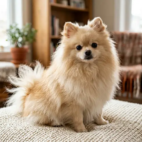 Fluffy Cream-Colored Pomeranian Dog | Adorable Small Cloud-like Pet