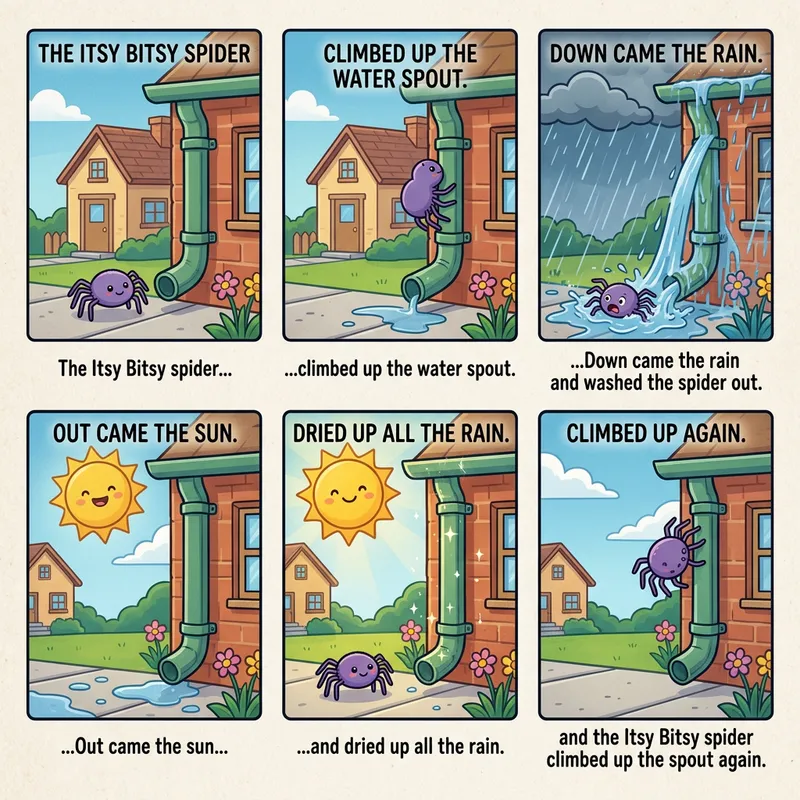 2D Itsy Bitsy Spider Story Board Vector Illustration