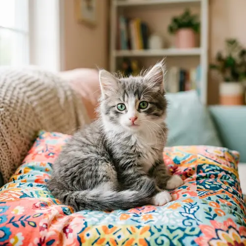 Adorable Grey and White Kitten with Sparkling Green Eyes