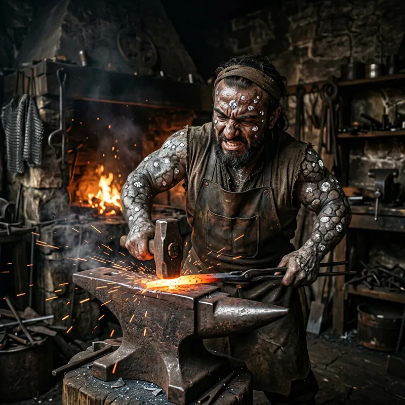 Arabic Dwarf Blacksmith with Diamond-Embedded Stone Texture Skin Arabic Dwarf Blacksmith with Diamond-Embedded Stone Texture Skin