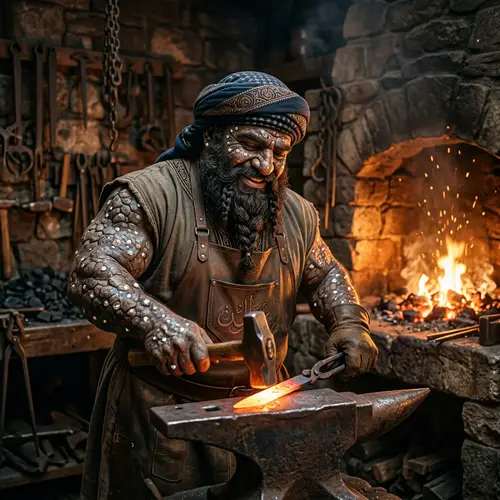 Arabic Dwarf Smith with Sparkling Diamonds and Stone-Like Aura