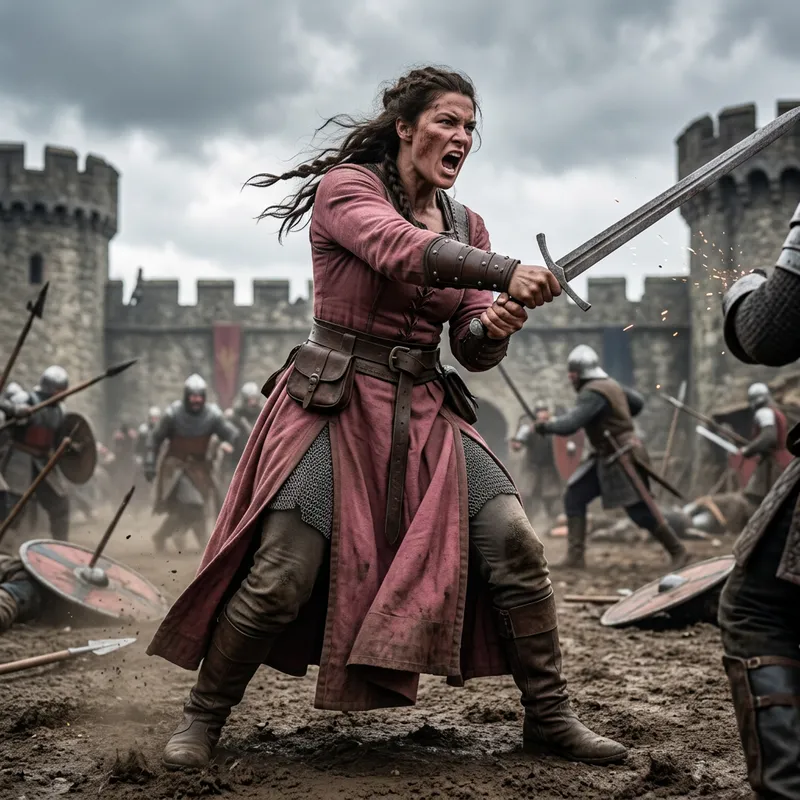 Strong Woman Princess with Sword - Powerful Warrior in Pink Dress