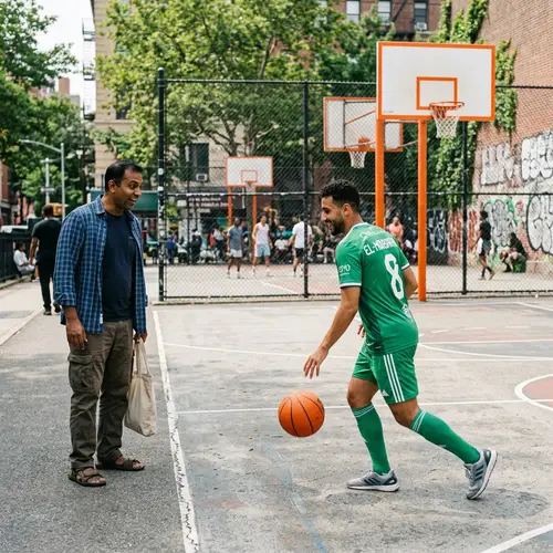 Unexpected Encounter: Soccer Player Playing Basketball
