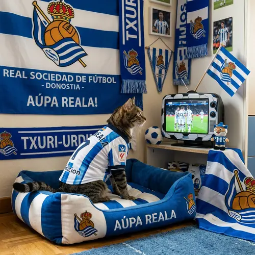 Real Sociedad Fan Cat Watching Football | Cute Pet Decor