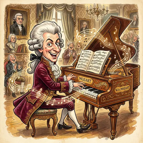 Mozart Caricature with Piano Art