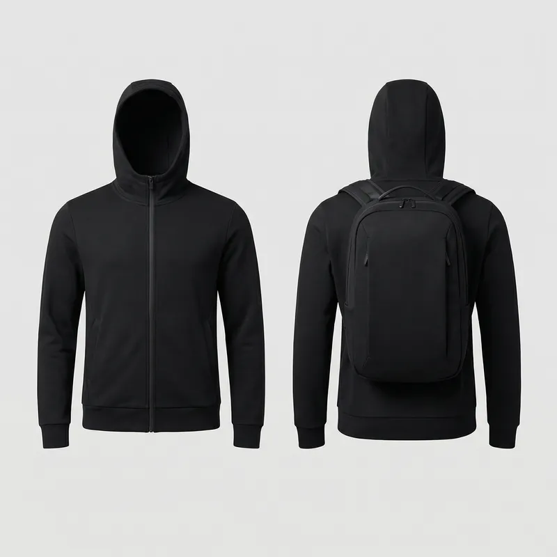 Modern Black Travel Hoodie with Backpack
