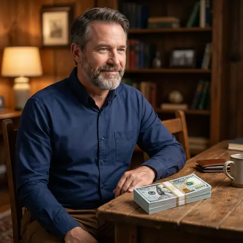 Middle-Aged Man Delighted with 1000 Dollars | Financial Success
