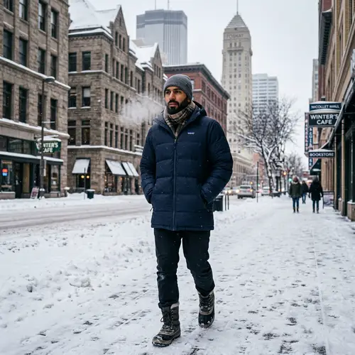Stay Warm: Man in Down Jacket in Minneapolis