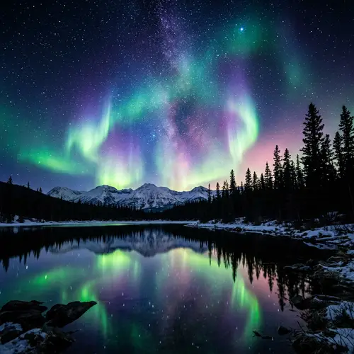 Northern Lights Abstract Painting in Night Sky