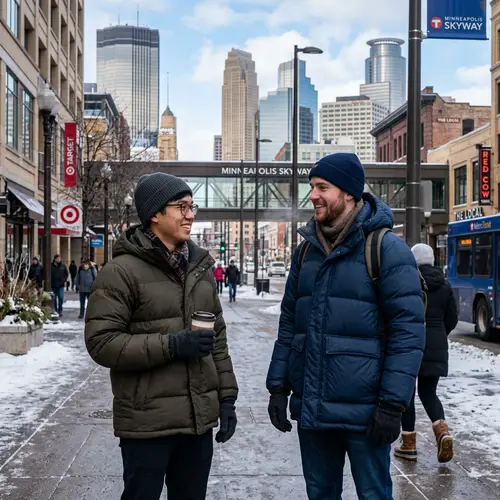 Diverse Friendships in Down Jackets, Minneapolis