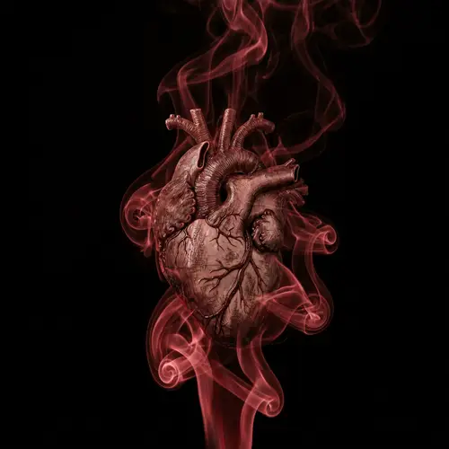 Vital Anatomical Human Heart in Red Smoke