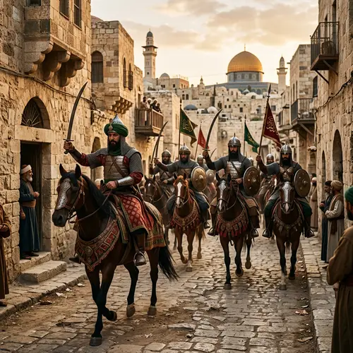 Realistic Muslim Army on Horseback in Jerusalem