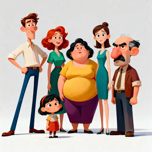 Funny Cartoon Family with Unique Features