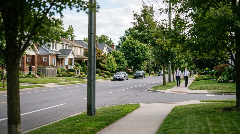 LDS Missionaries Walking in a Neighborhood LDS Missionaries Walking in a Neighborhood