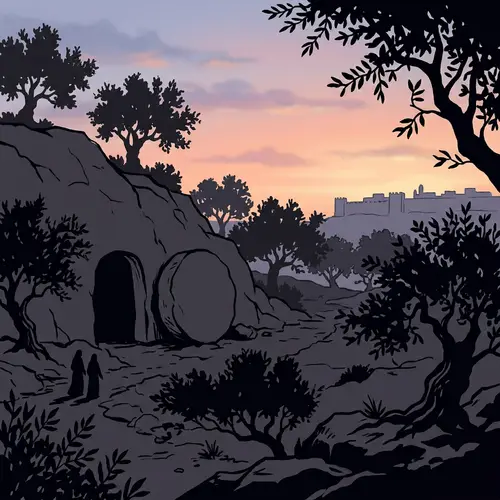 Empty Tomb in Olive Garden Scene - Silhouette Art