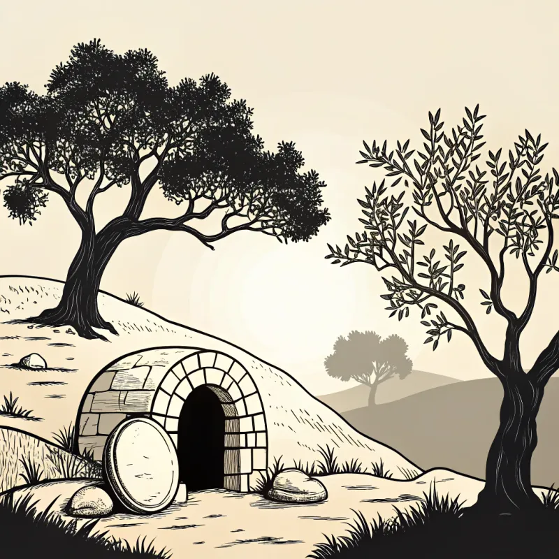 Empty Tomb in Olive Garden Scene - Silhouette Art