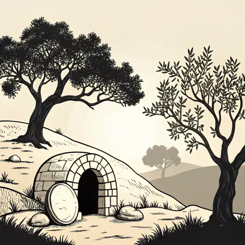 Empty Tomb in Olive Garden Scene - Silhouette Art