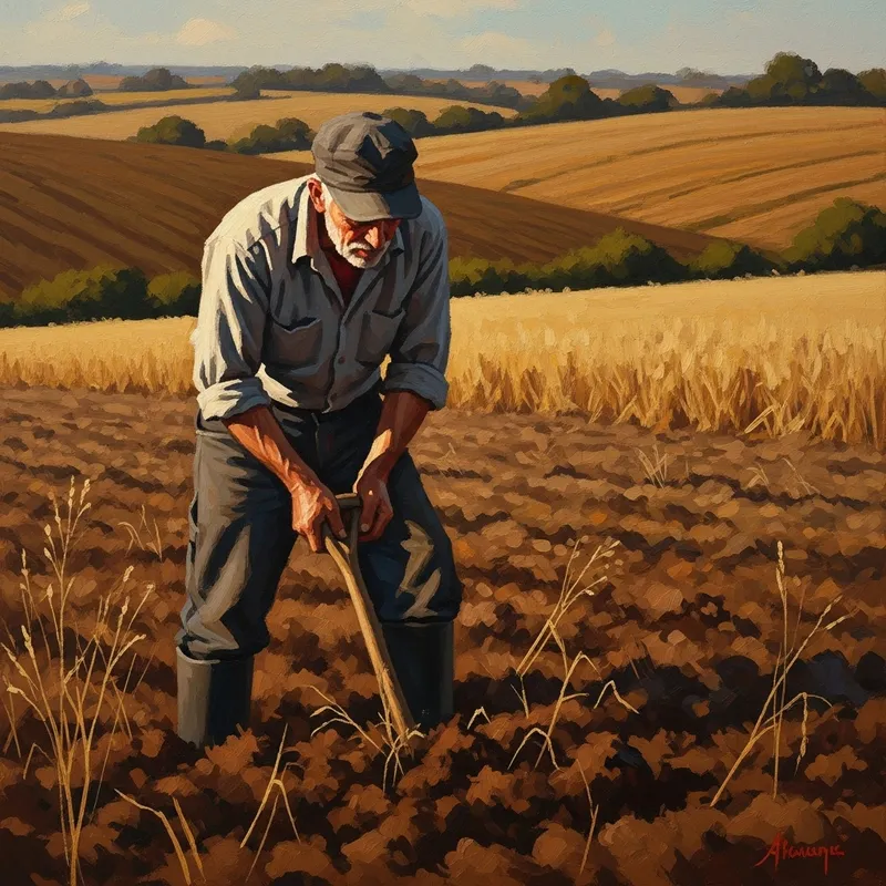 Impressionist Art: Resilient Farmer in Sunlit Field