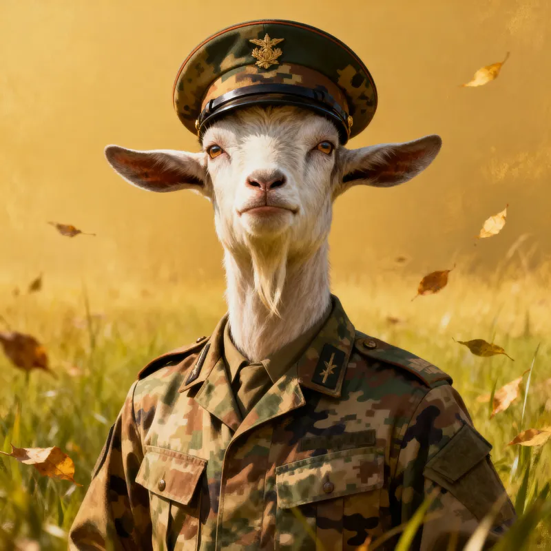 Defiant Military Goat in Uniform