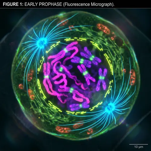 Vibrant Microscopic View of Prophase Cell Division