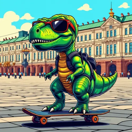 Dinosaur Tourist Skateboarding in St. Petersburg | Palace Square