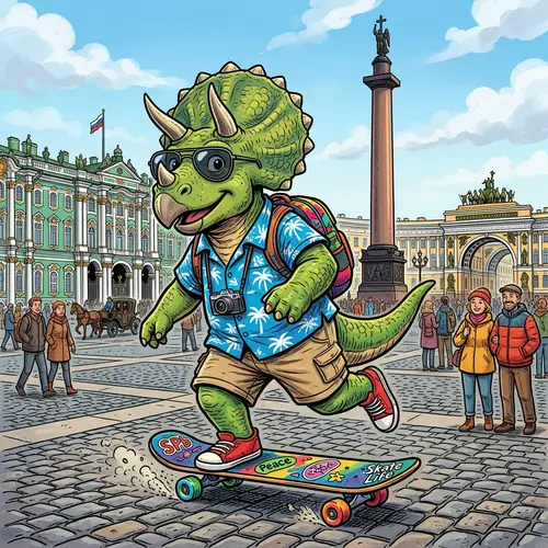 Dinosaur Tourist Skateboarding in St. Petersburg | Palace Square
