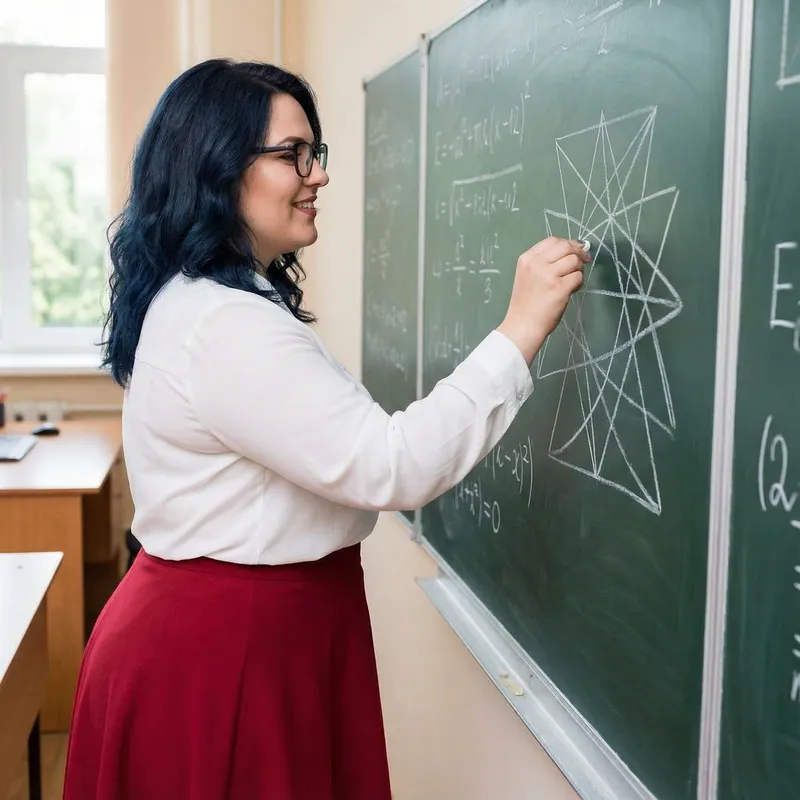 Curvy Female Teacher Illustrating Geometric Concept