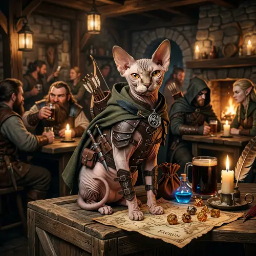 Sphinx Cat Meets D&D: A Unique Fantasy Blend