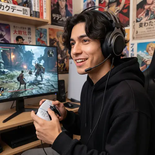 Anime Character: Spanish Gamer with PS5 Controller