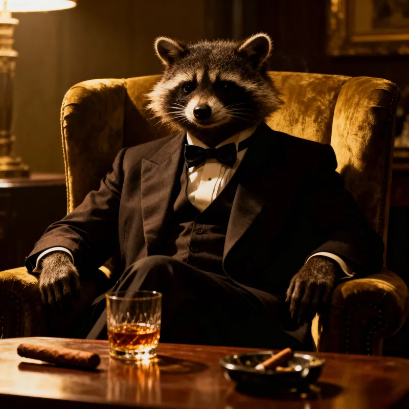 Raccoon in 'The Godfather' Style - Unique Artwork