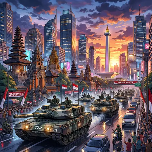 Tank Marching in Jakarta City Anime Style