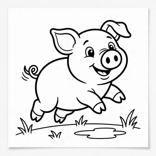 Playful Pig Coloring Page | Simple Cartoon Illustration