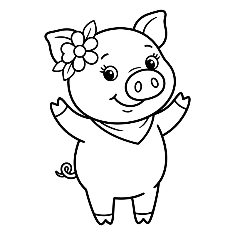 Simple Playful Female Pig Coloring Page