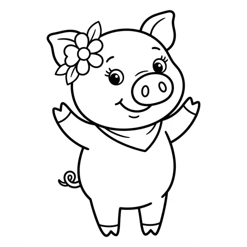 Playful Female Pig Coloring Page | Children's Illustration