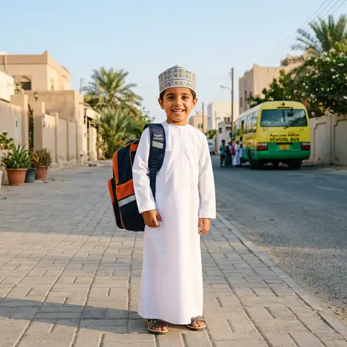 Excited Omani Child Ready for School