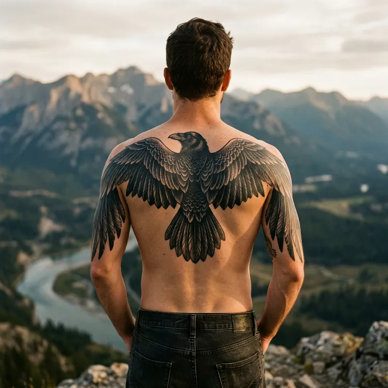Stunning Raven Wing Tattoo Design for Men