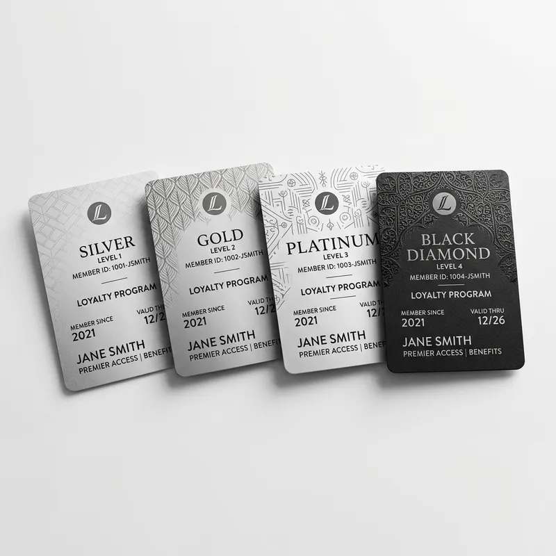 Monochrome Loyalty Program Cards: Four Levels, Elegant Design