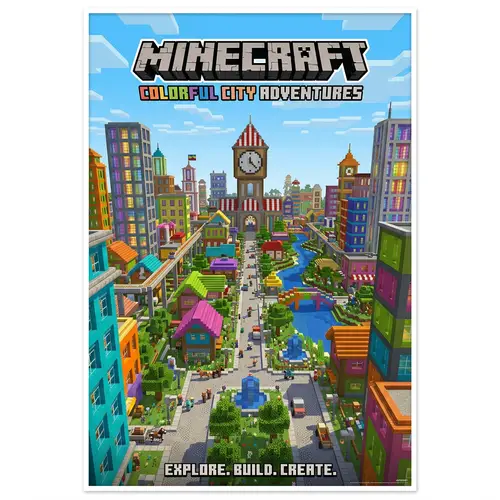 Colorful Minecraft City Poster for Gamers