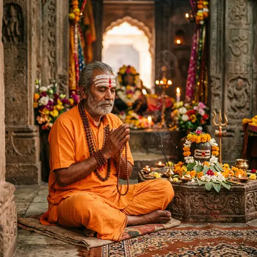Devotee of Lord Shiva in Traditional Orange Attire | Mystical Portrait