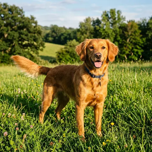 Medium-Sized Dog with Shiny Fur in Green Grass | Playful Canine
