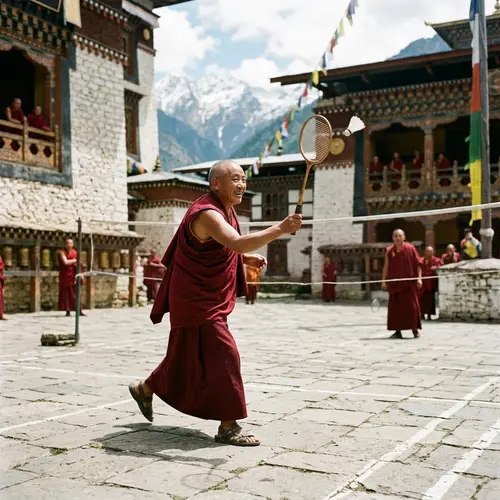 Tibetan Monk Playing Badminton