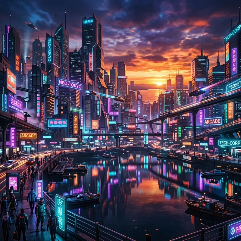 Cyberpunk Neon Cityscape | Vibrant Sunset Artworks Cyberpunk Neon Cityscape | Vibrant Sunset Artworks