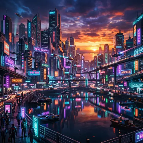 Futuristic Neon Cityscape | Cyberpunk Sunset View