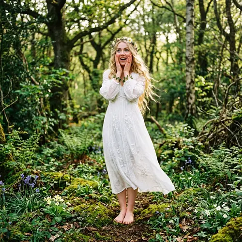 Regal Goddess Ostara - Long Blond Hair in White Summer Dress