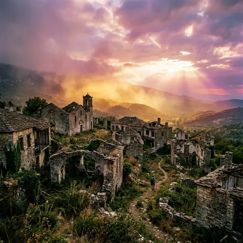 Translucent Colors in a Ruined Village Scene