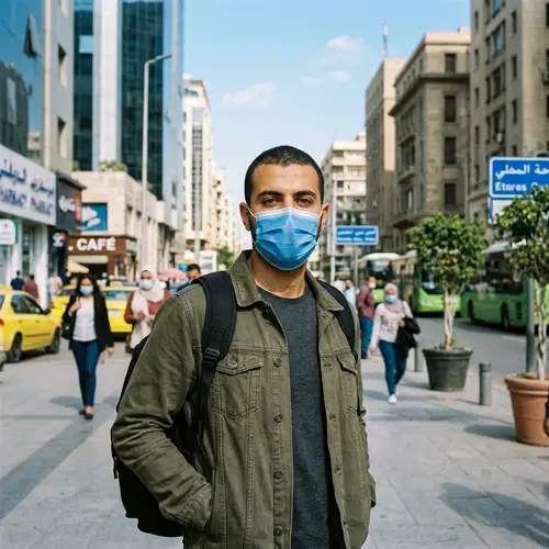 Young Middle-Eastern Man Wearing Face Mask in City Environment