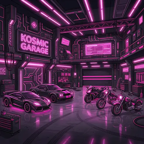 Futuristic Pink and Black Garage: Animated 2D Setting