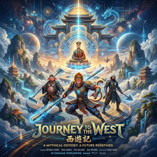 Journey to the West Movie Poster Design with AI Elements