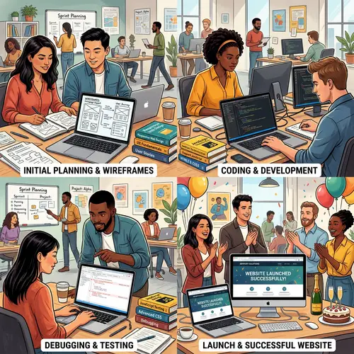 Illustrative Collage of Web Development Case Studies