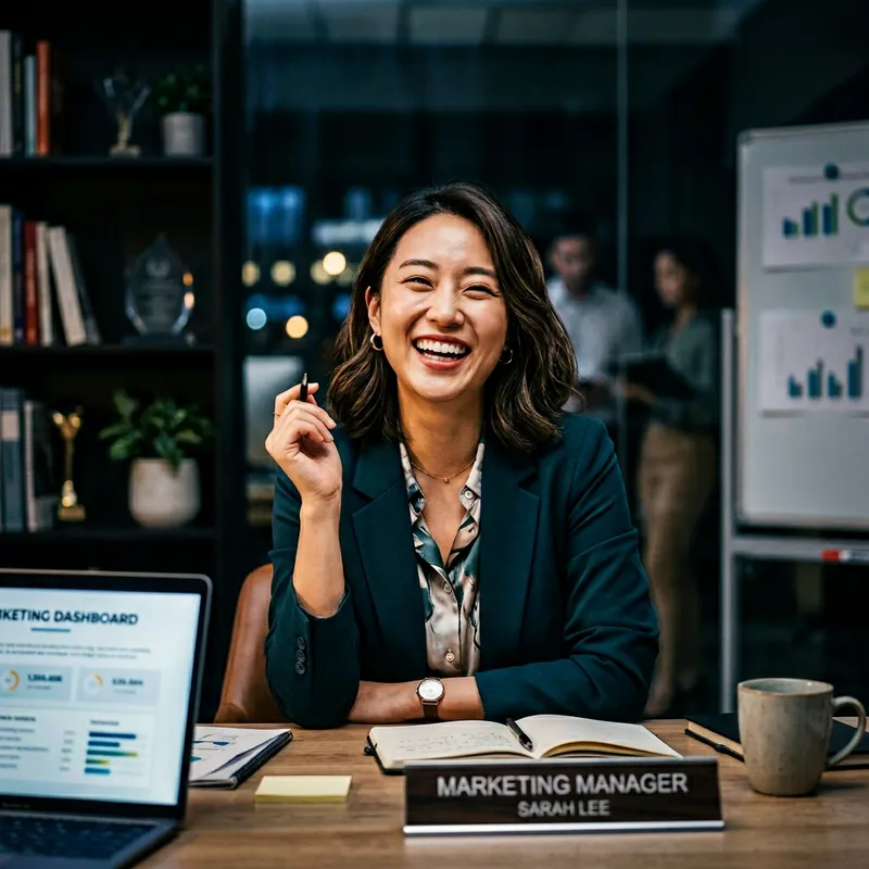 Energetic Asian Marketing Manager Office Portrait
